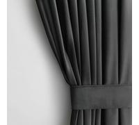 AmeliaHome Set di tende (altezza x larghezza x profondità): 245 x 140 cm, con fermatenda, 54 x 10 cm, effetto velluto, colore antracite, 1 pezzo, nastro arricciato, tenda decorativa per finestre