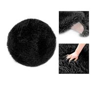 AmeliaHome Tappeto in pelliccia di agnello, a pelo lungo, modello Dokka, nero, diametro: 60 cm
