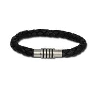 Amello Bracciale Nero Uomo Braccialetti Circa 19cm Cuoio Acciaio Inox AMA475S19