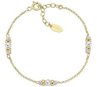 Amen Bracciale da Donna Collezione Rainbow. Bracciale in Argento 925 e Finitura in Oro con Perle e Cristalli Rosa. Lunghezza 16 + 3 cm. La referenza è: BRGRSEGRO