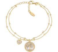 Amen Bracciale doppio con Albero della Vita e Cuore in argento 925 dorato con Zirconi lunghezza 16+3 cm BR2ALCUG