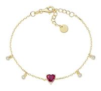Amen Bracciale in Argento 925, della Collezione San Valentino 2024, con zircone Rosso Taglio Cuore e zirconi Bianchi Oro Lungh. 16 + 3 cm Charm ⌀ 5 mm