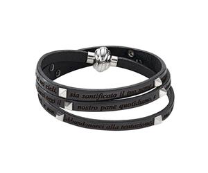 Amen Bracciale Padre Nostro Preghiera In Pelle Nera con Borchie PNIT02-PI-60