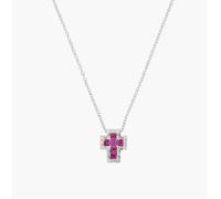 AMEN CLCRREBBRZ3 Collana mini Doppia Croce con Zirconi Bianchi e Rubino