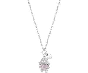 Amen Collana da ragazza con zircone bianco e rosa, medio, argento Sterling, zircone