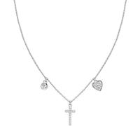 Amen Collana Rodio Croce e Cuore Zirconato