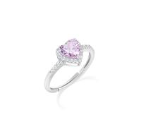 AMEN Gioielli, Anello con Cuore, Anello Donna Argento 925, Rodiato con Zirconi Rosa e Bianchi, Anello regolabile per misure dalla 16 alla 18, Regalo Donna, Made In Italy