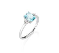 AMEN Gioielli, Anello Princess, Anello Donna Argento 925, Rodiato con Zirconi Acquamarina e Bianchi, Anello regolabile per misure dalla 18 alla 20, Regalo Donna