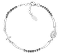 AMEN Gioielli, Bracciale con Medaglia Miracolosa, Bracciale Argento 925 Donna Uomo, Rodiato con Zirconi Neri, Regalo Donna, Regalo Uomo, Made In Italy