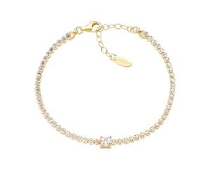 Amen Gioielli, Bracciale Tennis con Centrale Quadrato, Bracciale Donna Argento 925, Dorato con Zirconi Bianchi, Regalo Donna, Made In Italy