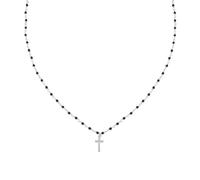 AMEN Gioielli, Collana con Croce, Collana Donna Argento 925, Ciondolo Croce, Rodiato con Zirconi Bianchi e Cristalli Neri, Regalo Donna, Made In Italy.