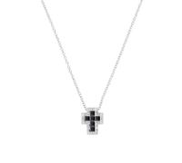 AMEN Gioielli, Collana con Croce, Collana Donna Argento 925, Rodiato con Doppi Zirconi Bianchi e Neri, Regalo Donna