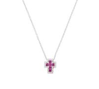 AMEN Gioielli, Collana con Croce, Collana Donna Argento 925, Rodiato con Doppi Zirconi Bianchi e Rossi, Regalo Donna