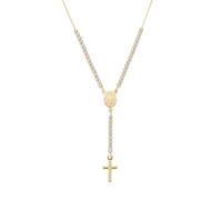 AMEN Gioielli, Collana con Croce e Medaglia Miracolosa, Collana Donna Argento 925, Dorata con Zirconi Bianchi, Regalo Donna, Made In Italy