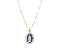 AMEN Gioielli, Collana con Medaglia Miraocolosa Smaltata Blu, Collana Donna Argento 925 Dorata, Zirconi Bianchi, Regalo Donna