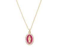 AMEN Gioielli, Collana con Medaglia Miraocolosa Smaltata Bordeaux, Collana Donna Argento 925 Dorata, Zirconi Bianchi, Regalo Donna