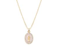 AMEN Gioielli, Collana con Medaglia Miraocolosa Smaltata Rosa Perla, Collana Donna Argento 925 Dorata, Zirconi Bianchi, Regalo Donna