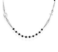 AMEN Gioielli, Collana Rosario Girocollo, Collana Argento 925, Rodiato con Cristalli Neri, Regalo Donna, Regalo Uomo, Made In Italy