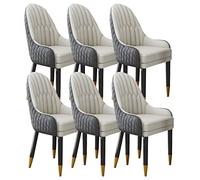 AMENAS Set di 6 sedie da pranzo da cucina, in pelle e microfibra, con gambe in legno massello, per soggiorno, camera da letto, balcone e bancone, design elegante grigio cemento e beige