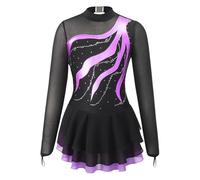 AMENGJ Body Ginnastica Ritmica Abito da Pattinaggio di Figura con Strass, Body for Balletto, Ginnastica, Manica Lunga, Competizione for spettacoli teatrali, Costume da Ballo(Purple,10)
