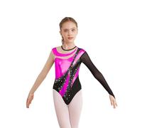 AMENGJ Body Ginnastica Ritmica Tuta da Ginnastica Lucida for Bambine, in Maglia da Balletto, Aderente, a Maniche Lunghe, in Maglia, Metallizzata, for Pattinaggio Artistico(Pink,8)