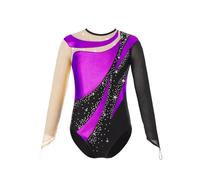 AMENGJ Body Ginnastica Ritmica Tuta da Ginnastica Lucida for Bambine, in Maglia da Balletto, Aderente, a Maniche Lunghe, in Maglia, Metallizzata, for Pattinaggio Artistico(Purple,6)