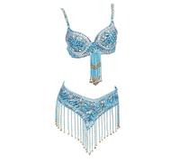 AMENGJ Costume da Danza del Ventre Costume da Ballo in Due Pezzi con Reggiseno e Cintura con Perline e Paillettes in Stile Orientale da Donna, Completo da Spettacolo(Color 8,S)