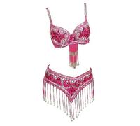 AMENGJ Costume da Danza del Ventre Costume da Ballo in Due Pezzi con Reggiseno e Cintura con Perline e Paillettes in Stile Orientale da Donna, Completo da Spettacolo(Color 6,M)