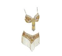 AMENGJ Costume da Danza del Ventre Costume da Ballo in Due Pezzi con Reggiseno e Cintura con Perline e Paillettes in Stile Orientale da Donna, Completo da Spettacolo(Color 3,L)