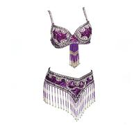 AMENGJ Costume da Danza del Ventre Costume da Ballo in Due Pezzi con Reggiseno e Cintura con Perline e Paillettes in Stile Orientale da Donna, Completo da Spettacolo(Color 7,S)