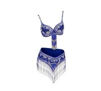 AMENGJ Costume da Danza del Ventre Costume da Ballo in Due Pezzi con Reggiseno e Cintura con Perline e Paillettes in Stile Orientale da Donna, Completo da Spettacolo(Color 2,M)