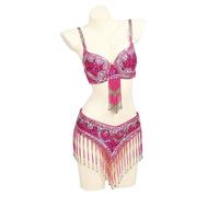 AMENGJ Costume da Danza del Ventre Costume da Ballo in Due Pezzi con Reggiseno e Cintura con Perline e Paillettes in Stile Orientale da Donna, Completo da Spettacolo(Color 6,L)
