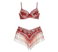 AMENGJ Costume da Danza del Ventre Costume da Ballo in Due Pezzi con Reggiseno e Cintura con Perline e Paillettes in Stile Orientale da Donna, Completo da Spettacolo(Color 5,L)