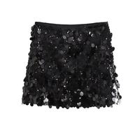AMENGJ Gonna Paillettes Donna Gonna da Donna con Paillettes Argento Nero Mini gonne Lucide for Le Donne Gonne da Festa Sexy con Gonna Corta in Vita(Black,XS)