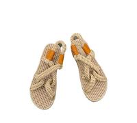 AMENGJ Pantofole di Paglia Sandali in Corda da Donna, Sandali Intrecciati retrò da Donna, Ciabatte da Spiaggia, Scarpe di Paglia Fatte a Mano(Beige,40)