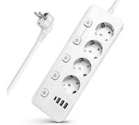 Amening Ciabatta elettrica a 4 prese, commutabile singolarmente, con 4 prese USB (5 V/2,0 A), presa da tavolo antiscivolo con cavo di prolunga da 2 m, sicurezza per bambini e protezione da