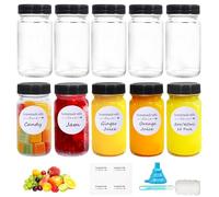 Amentalove 10 Pcs Bottiglie di Succo di Vetro, 2oz /60ml Mini Bottiglie Vetro,Bottigliette di vetro Piccole per Liquori Alcolici, Mini Bottiglie per Shot con Imbuti Adesivi per Succo di Latte Zenzero