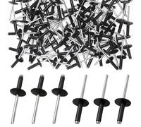 Amentalove 100 Pezzi Rivetti Ciechi in Alluminio, 4,8 mm x 20 mm Pop Rivetti con Testa Larga, Rivetti Ciechi Ner con Flangia Grande per Aeroplani, Navi, Binari, Fai Da Te, Metallo Legno Plastica