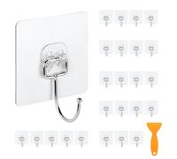 Amentalove 25 Pezzi Ganci Adesivi, Appendi Strofinacci Cucina, Gancio Adesivo, Ganci Adesivi Bagno, Trasparenti Autoadesivo Gancio 20 kg (max) per Bagno, Cucina, Appendere, Parete, Portasciugamani