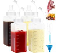 Amentalove 4 Pezzi Bottiglia Squeeze di Plastica 800ML, Bottiglia per Squeeze con Tappi, Bocca Grande,Trasparente Condimento Dispenser con Pennello per Ketchup Senape Mayo Salse Piccanti Olio d'oliva