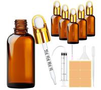 Amentalove 5PCS 50ml Boccette Vetro Contagocce, Flaconi Contagocce in Vetro, Ambra Bottiglie Contagocce Vetro con Pipetta Imbuti Siringa per Profumi Olio Essenziali Massaggio Aromaterapia Laboratorio