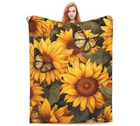 amepay Coperta con girasole e farfalla, regalo per griglia, da donna, in flanella, floreale, per casa, divano, letto, divano, morbida, pelosa, leggera, decorazione per tutte le stagioni, 127 x 101 cm