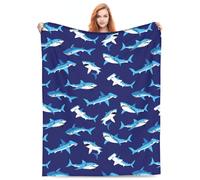 amepay Coperta in pile di flanella con simpatico squalo per viaggio, divano, letto, camera, coperta in pile di flanella divertente squalo blu per ragazzi, ragazze, adulti 80x60 pollici (203x152 cm)