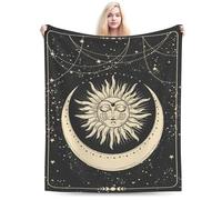 amepay Coperta in pile di flanella con sole e luna, stile bohémien, con sole, luna e stelle, coperta accogliente per casa, camera da letto, soggiorno, ufficio, dormitorio, coperta morbida e