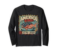 America 250th 1776-2026 Patriotic Fish Vintage Coastal Maglia a Manica