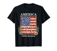 America 250th Birthday Floral Patriotic Vintage Window Maglietta