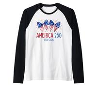America 250th Birthday USA Flag Bows 4th of July Maglia con Maniche Raglan