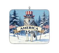 America 250th Forest Wolf - Tappetino scolapiatti per bancone della cucina, assorbente, lavabile, per scolapiatti da piano di lavoro, 46 x 41 cm