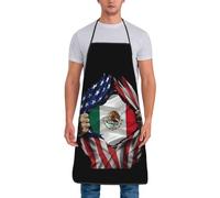 America And Mexico Mexican Flag Torn Donna Uomo Grembiuli da Chef Resistente Grembiuli da Barbecue Lavabile in Lavatrice Grembiule da Cucina per Parrucchiere BBQ Pittura