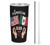America Born USA Messico Flags Bicchiere termico in acciaio inox da 20 once, tazza da viaggio per auto a doppia parete con coperchio a vuoto e cannuccia per uomo e donna, regali per il caffè